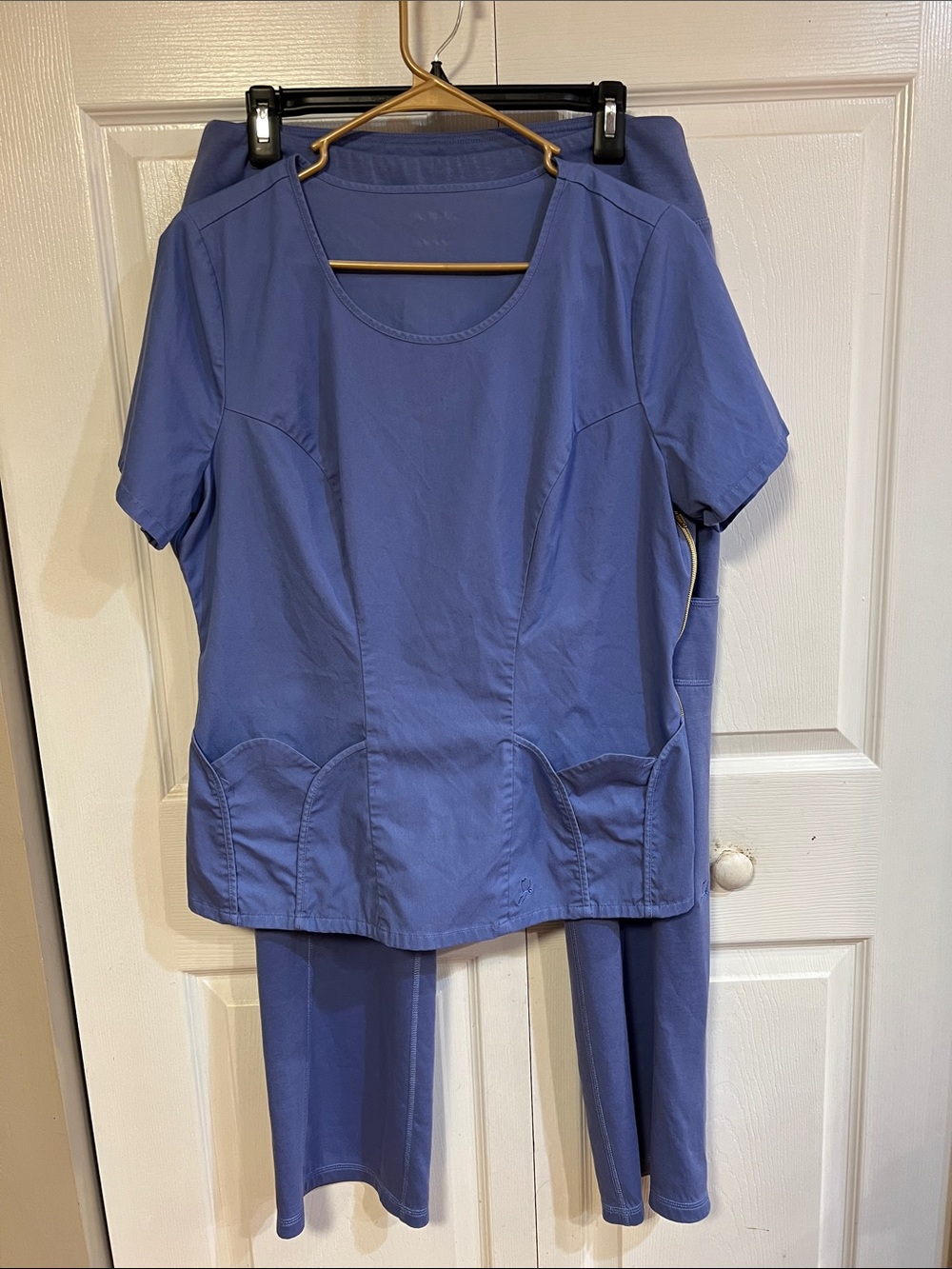 Jaanuu Women's Short Sleeve Scrub Top - Ceil Blue with pants